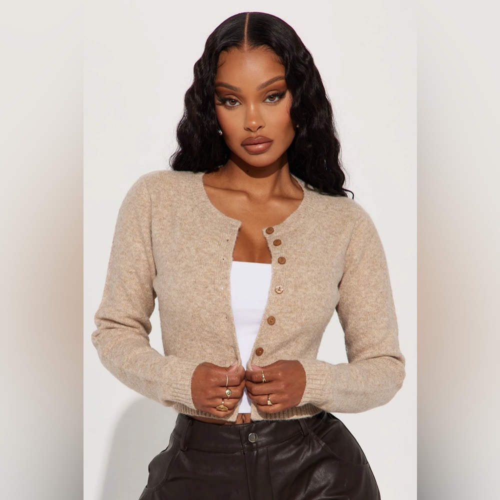 Fashion Nova Sweet Sensation Cropped Cardigan - Taupe